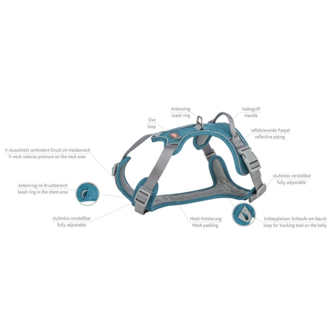 Trixie Premium Active Geschirr - petrol - 74–100 cm/25 mm